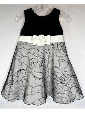 Black & White Special Occasion Dress-Size 2T, Black Velvet by Perfectly Dressed